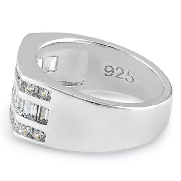 925 STERLING SILVER Men's Channel Set Cubic Zirconia Band Ring - Picture 15 of 16